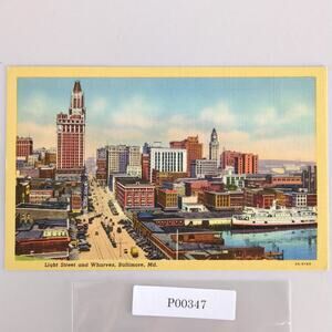 Light Street & Wharves Baltimore Maryland Vintage Linen Postcard 1940s Harbor